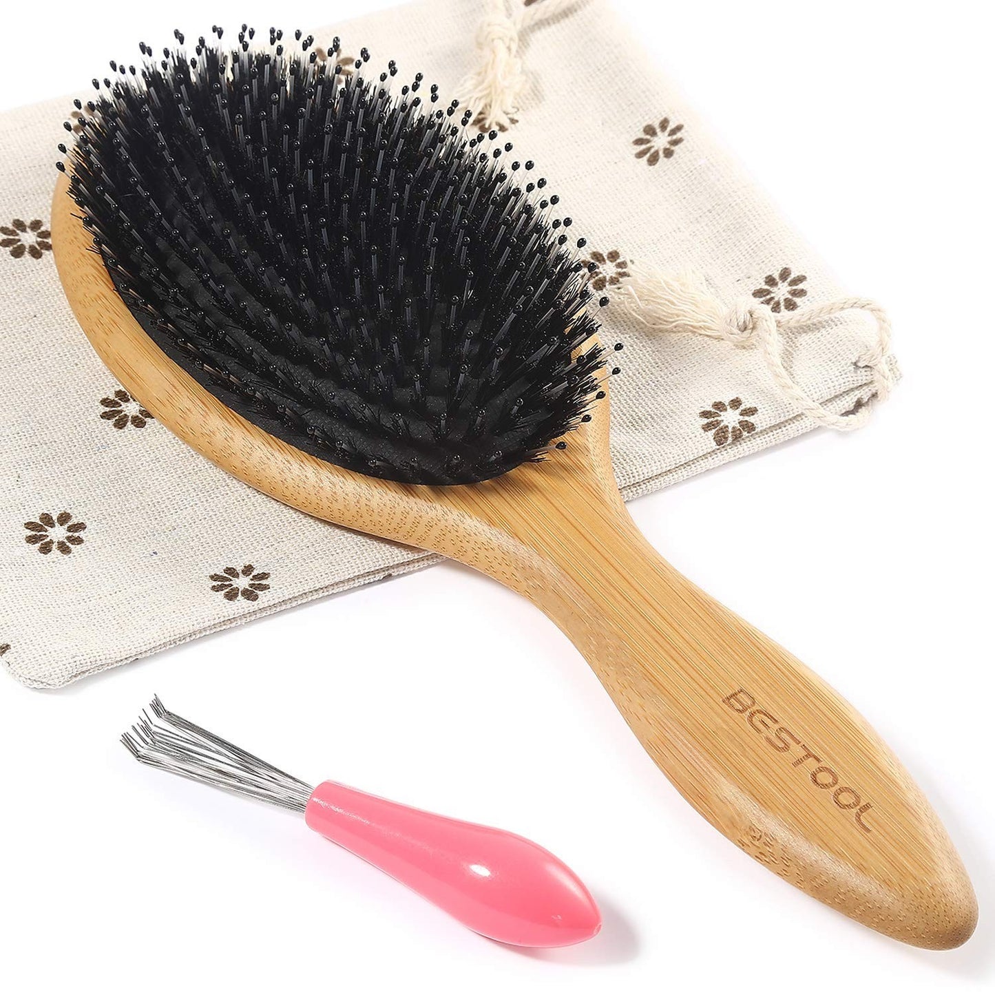 Anti-Dandruff Boar Bristle Hair Brush with Bamboo Handle - Gift Ready