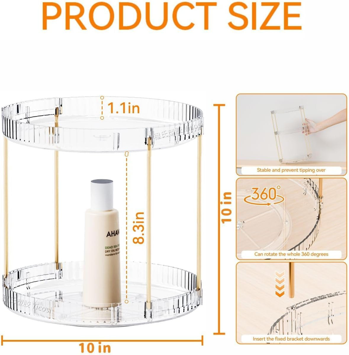 Acrylic 360° Rotating Makeup & Skincare Organizer, 2-Tier Clear Vanity Storage