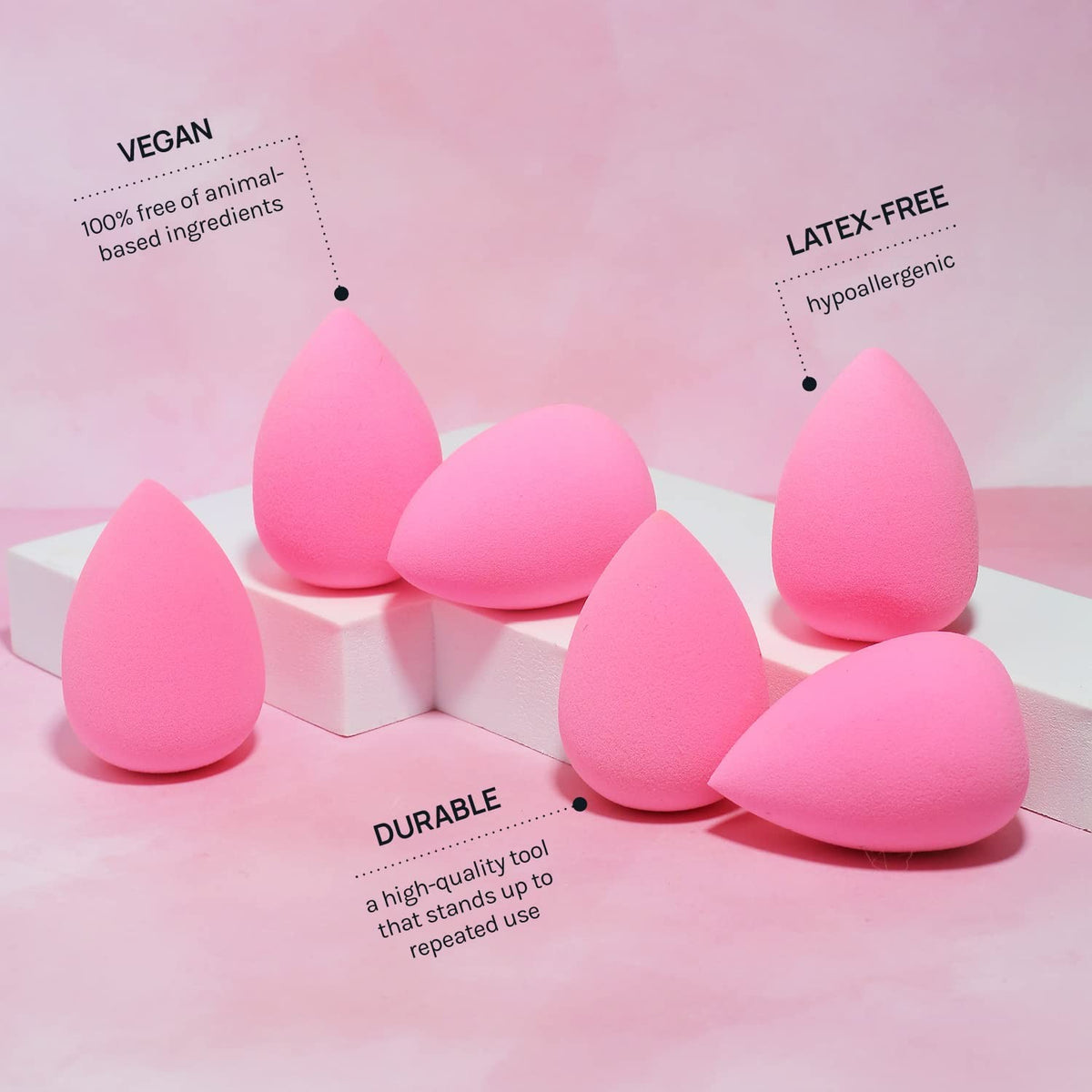 Makeup Sponge Set - 6 Pink Blender Sponges for Foundation & Concealer