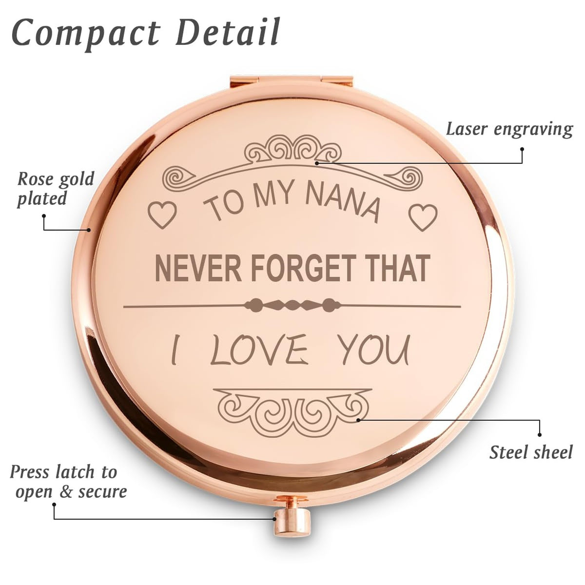 Personalized Compact Mirror for Grandma - Engraved Gift for Nana, Mothers Day, Birthday