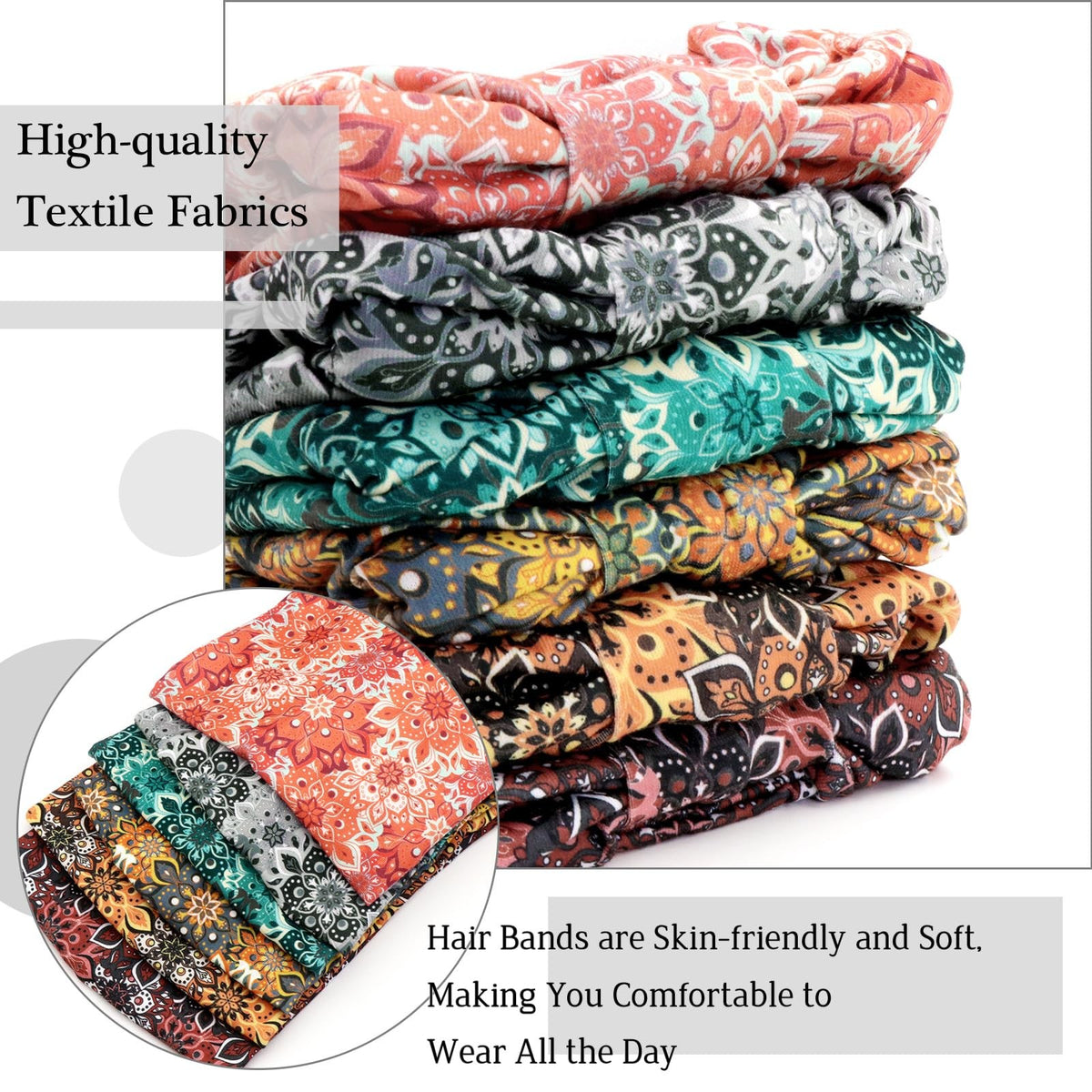 6 Pack Boho Flower Print Headbands for 1 Count (Pack of 6), Vintage