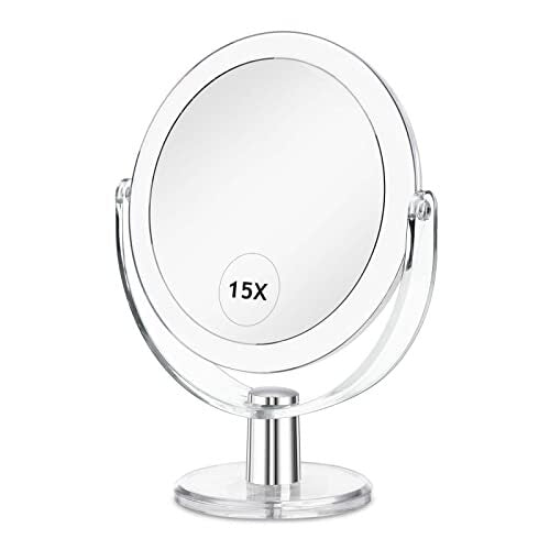 Double-Sided Vanity Makeup Mirror with 360° Swivel and 15X Magnification