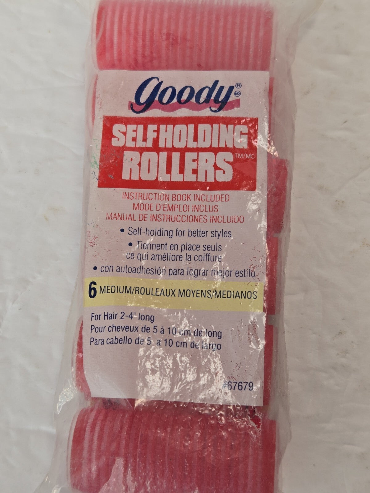 Pink Hair Curlers 6-Pack Self-Holding Rollers with 1 Inch Barrel