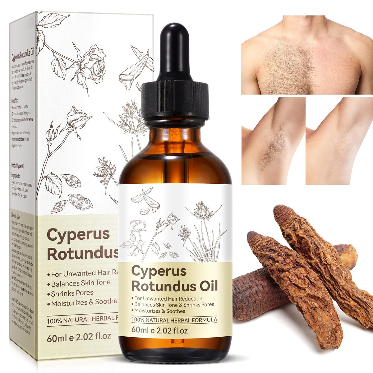 Cyperus Rotundus Oil for Skin & Hair Removal 2 Fl Oz - Natural Moisturizer & Pore Refiner