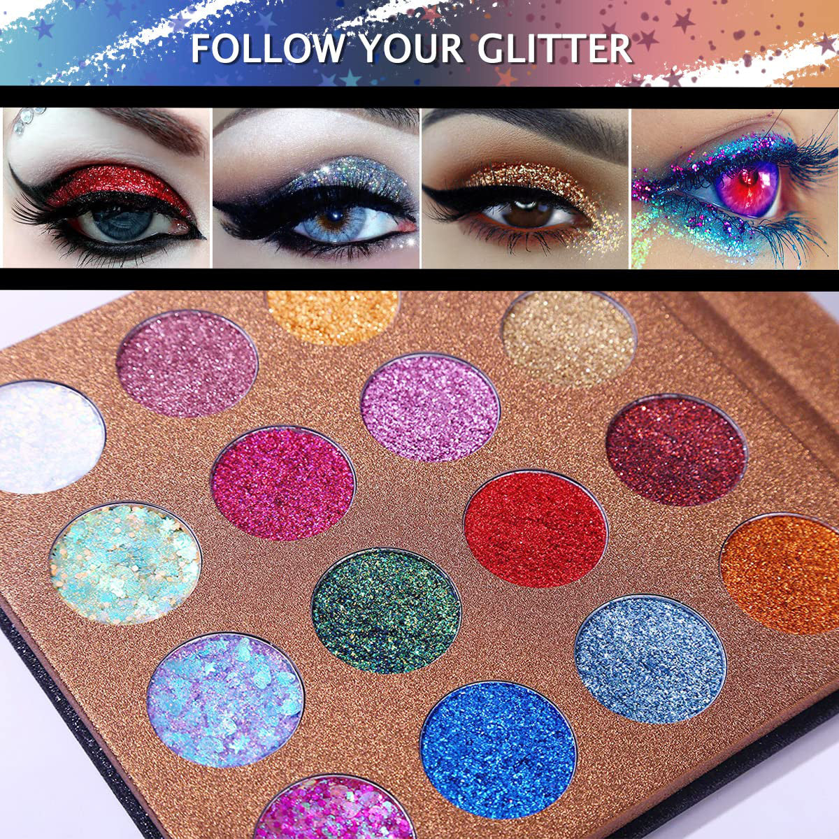16-Color Eyeshadow Palette with Glitter & Matte Shades, Professional Makeup