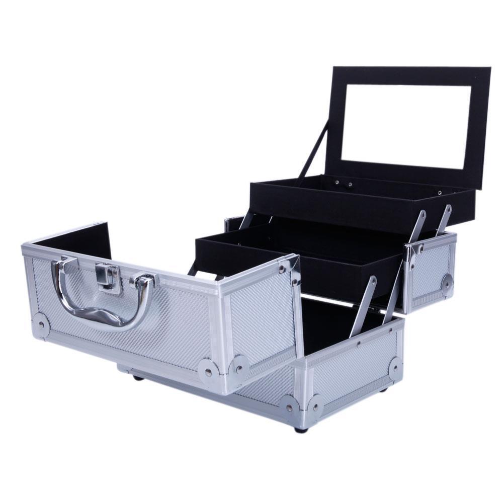 Portable Aluminum Makeup Train Case with Mirror & Compartments