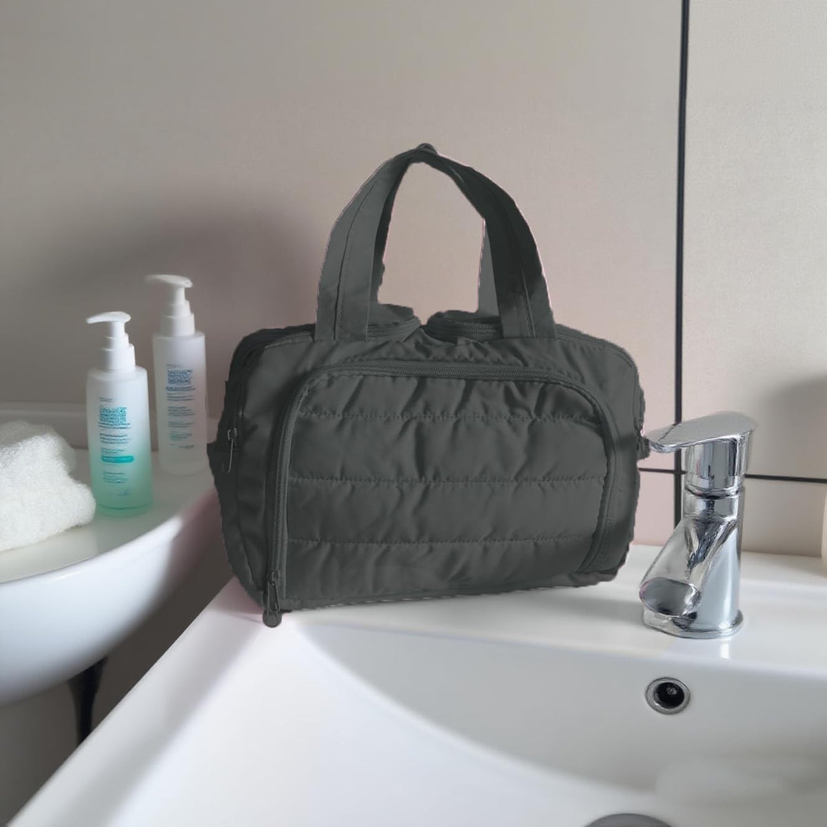 Women's Waterproof Cosmetic Bag Travel Toiletry Organizer with Multiple Compartments - Black