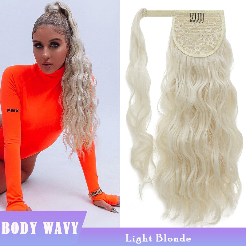 Thick Clip-In Ponytail Hair Extension - Fake Human Hair, Wavy & Straight