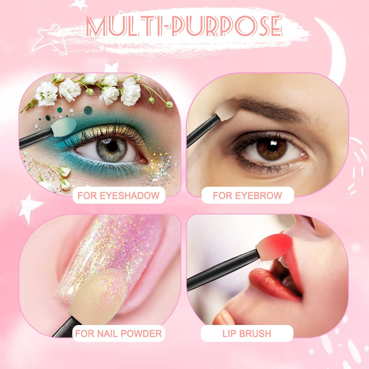 50PCS Double Sided Eyeshadow Applicators Makeup Brushes for Eyeshadow & Face