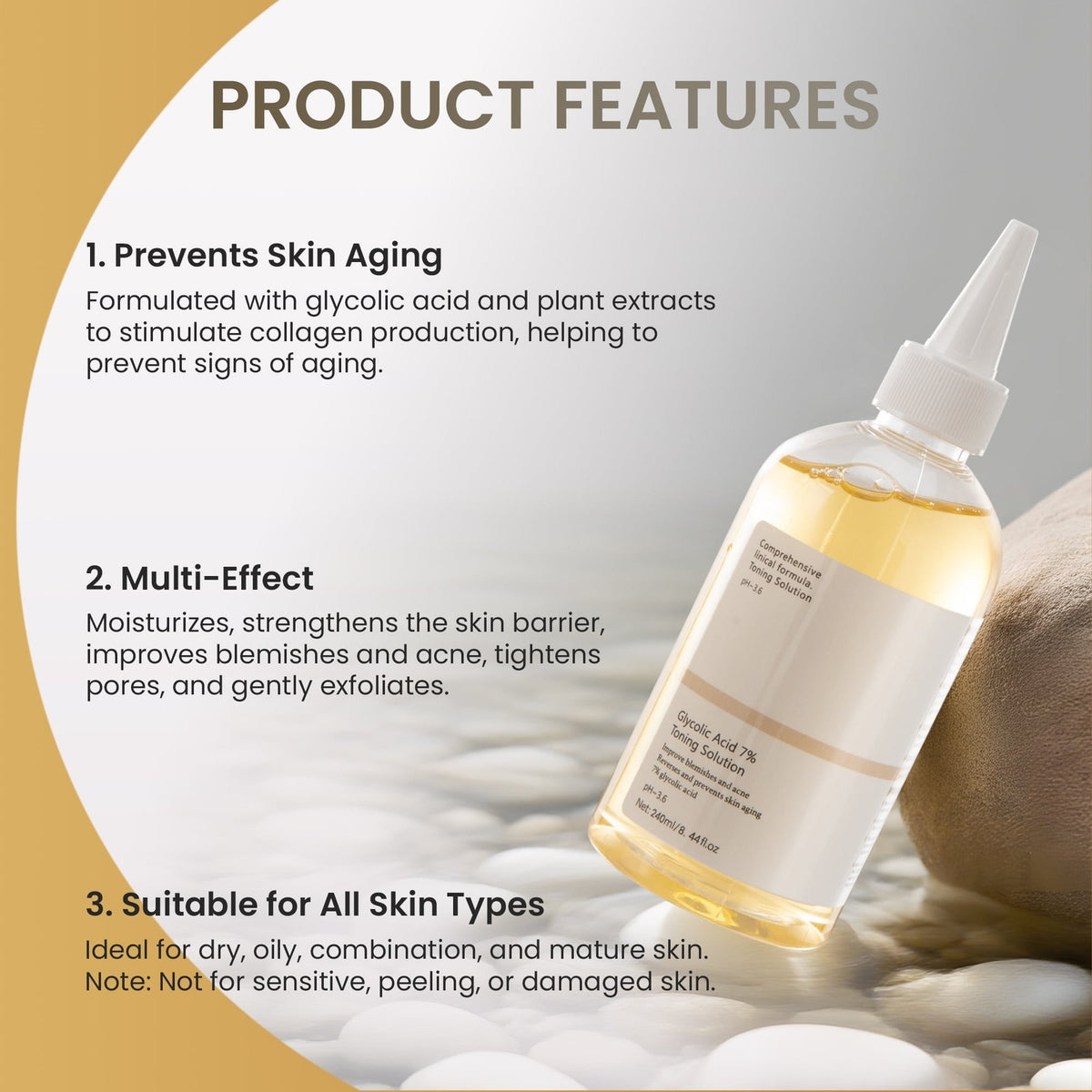 Glycolic Acid 7% Toner for Face Exfoliating Skin Resurfacing 240ml - Acne & Pore Care