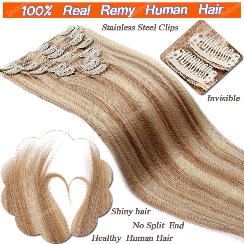 Clip In Hair Extensions 100% Human Remy Full Head Set Multiple Lengths & Colors