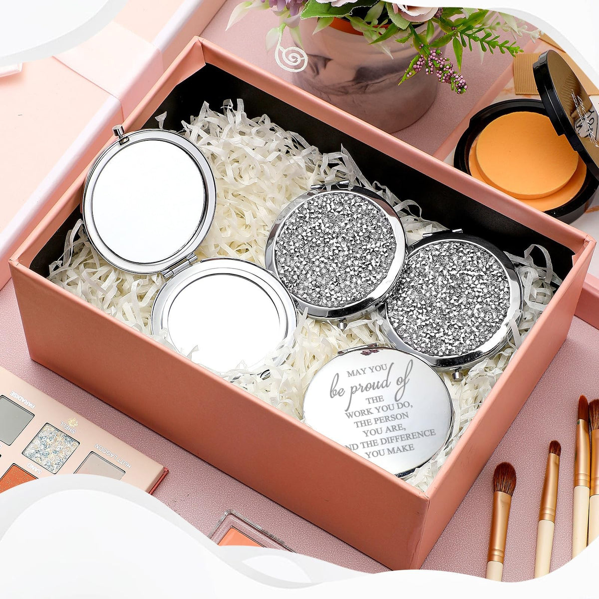 10 Pack Silver Travel Compact Mirrors for Women - Thank You Gift Set