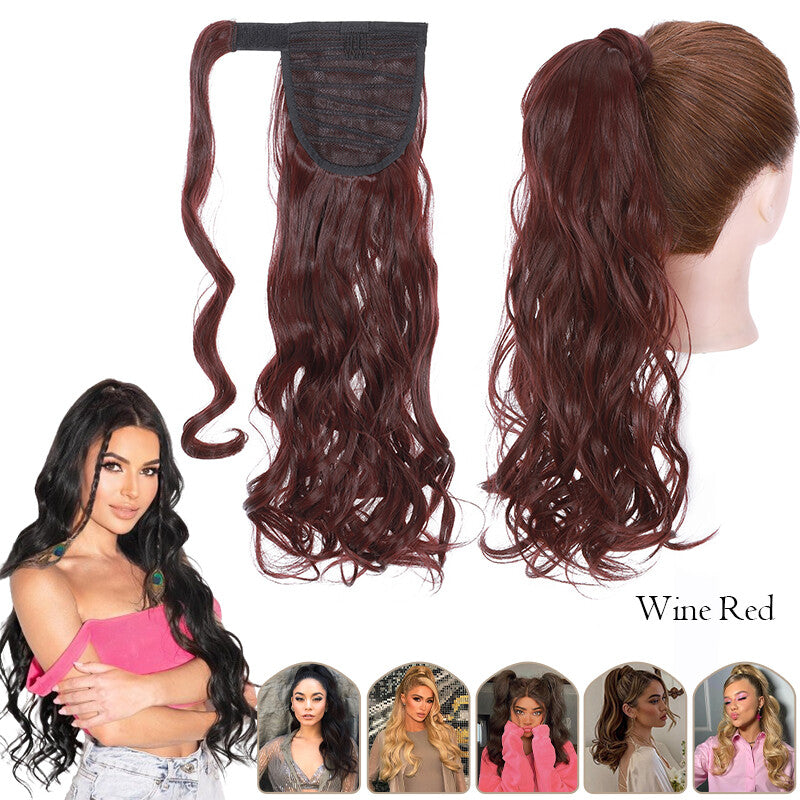 Mega Thick Wrap-On Ponytail Extensions - Natural Human Hair, Curly Wavy Straight