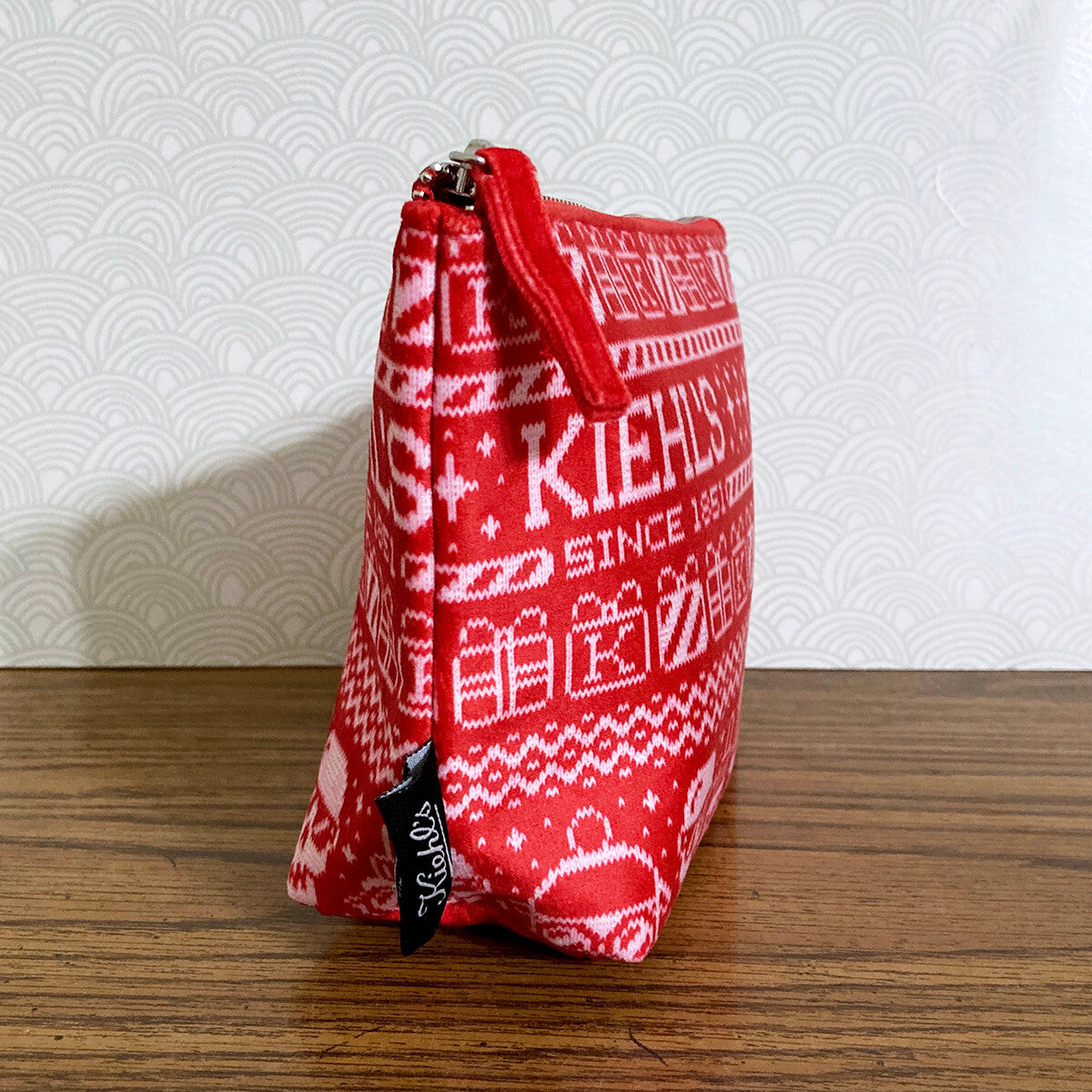 Kiehls Skull Red Velour Cosmetic Bag Small Travel Pouch Holiday Gift