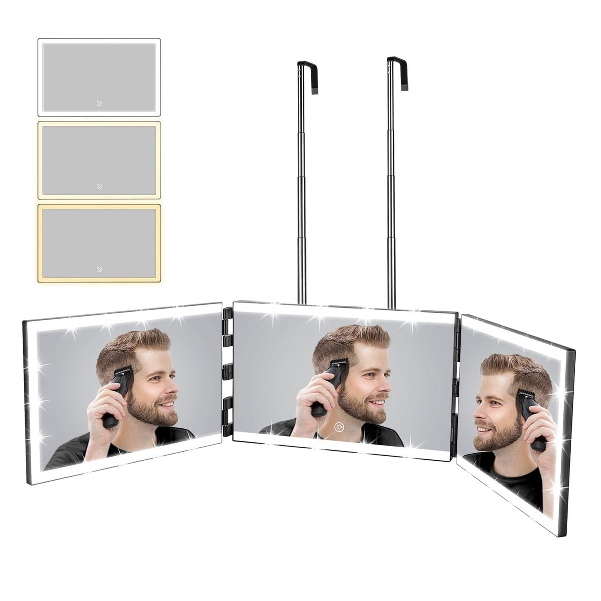 Rechargeable 3-Way Makeup & Hair Mirror with LED Lights, 12x7.7 Inches