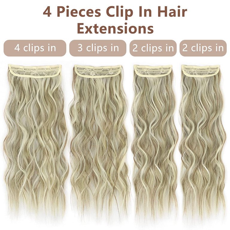 4PCS Clip-In Wavy Hair Extensions Long Synthetic Weft - Natural Blonde to Brown