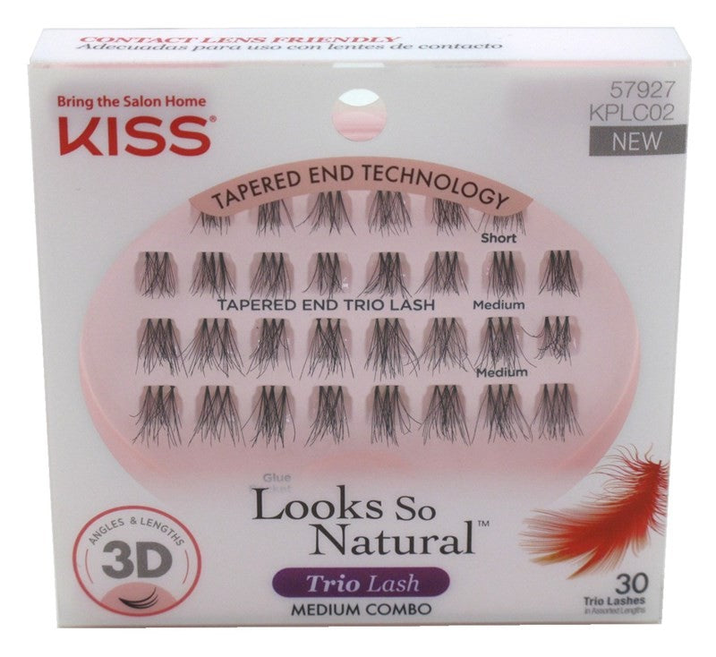 (2 Pack) Kiss Natural-Look False Eyelash Trio Medium Combo 30 Count - Eyelash Extensions