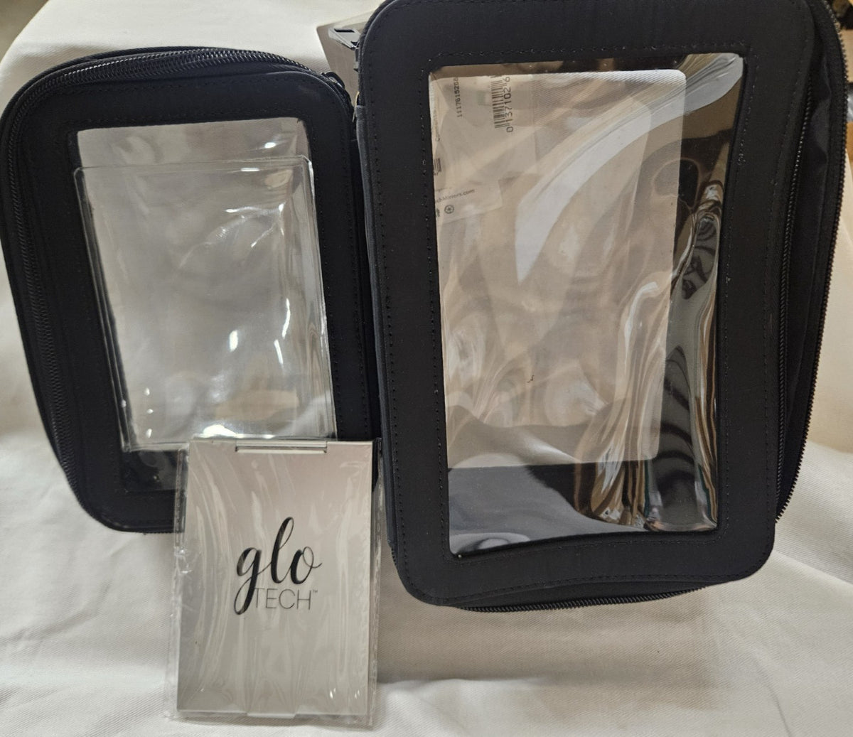 Black 3-Piece Cosmetic Bag Set with Compact Mirror & Travel Organizer