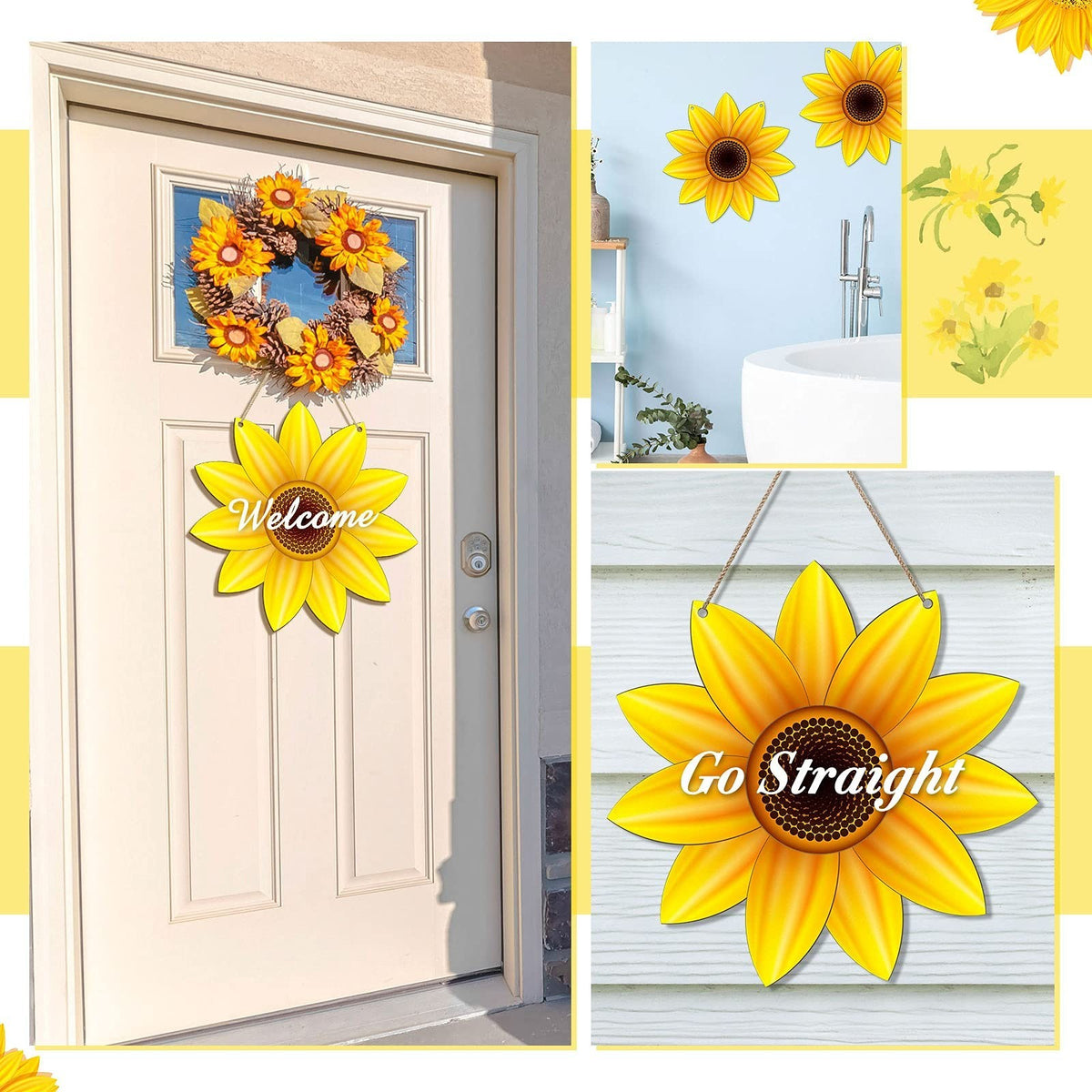 Unfinished Sunflower Wood Cutouts with Natural Rope - DIY Decor Sign Set