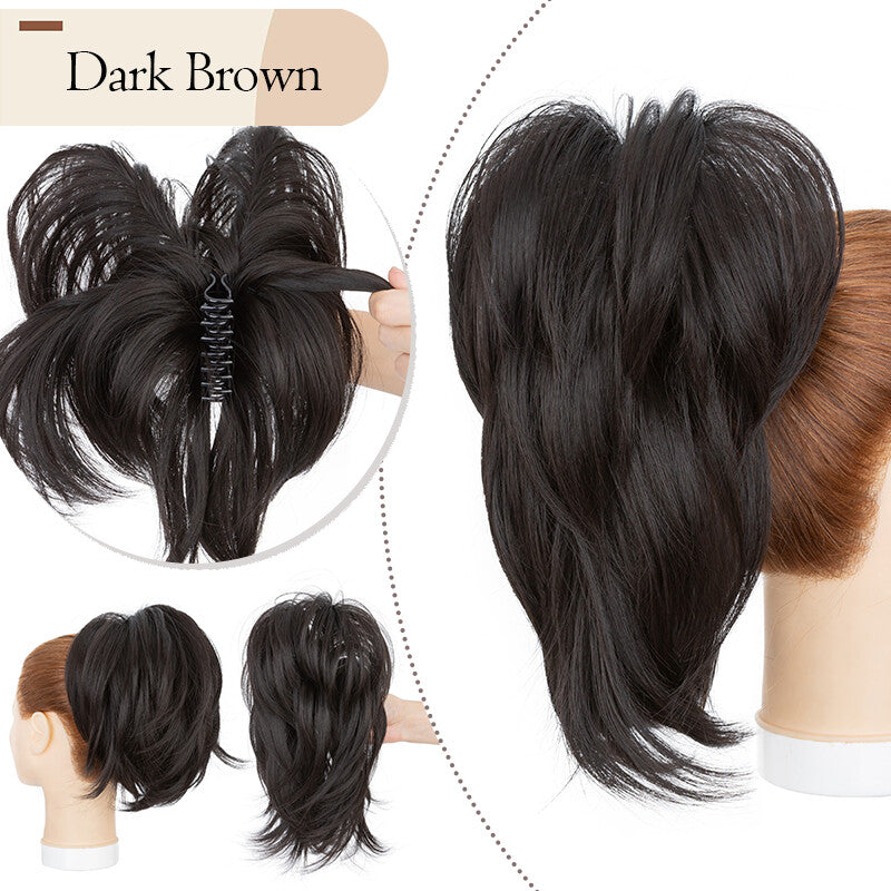 Messy Bun Scrunchie Hair Ponytail Claw Clip Updo Extensions - Thick Ombre Style