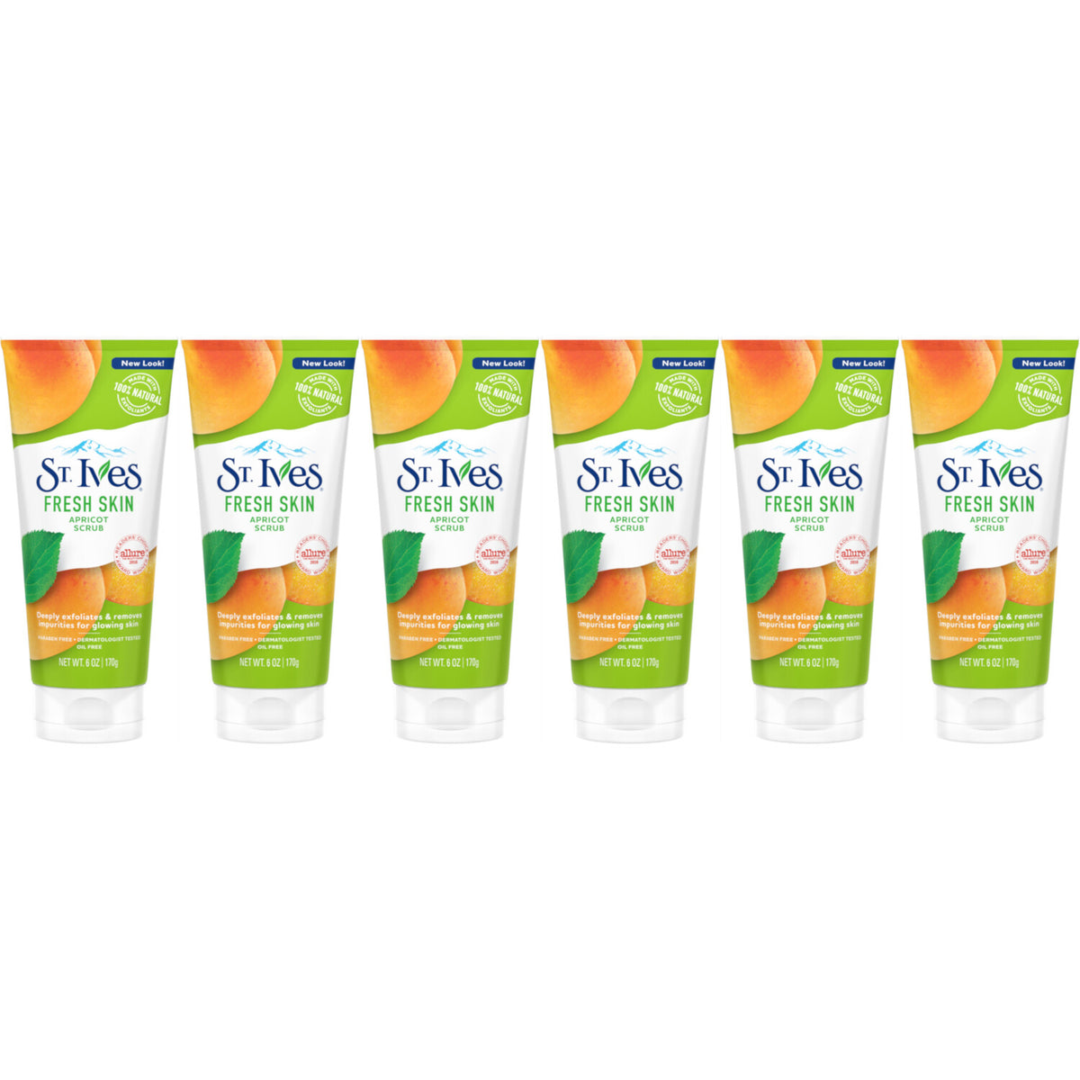 6 Pack St.Ives Naturally Clear Fresh Skin Apricot Exfoliant Scrub Oz