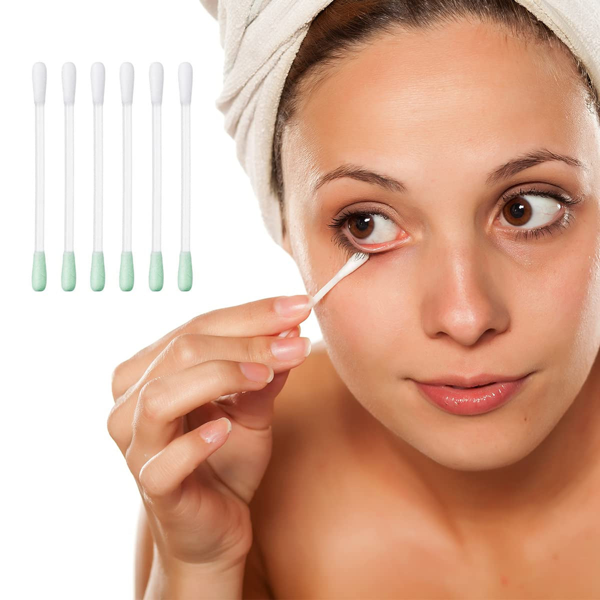 Liquid Filled Cotton Makeup Remover Swabs for Eyes & Lips - 50 Pack