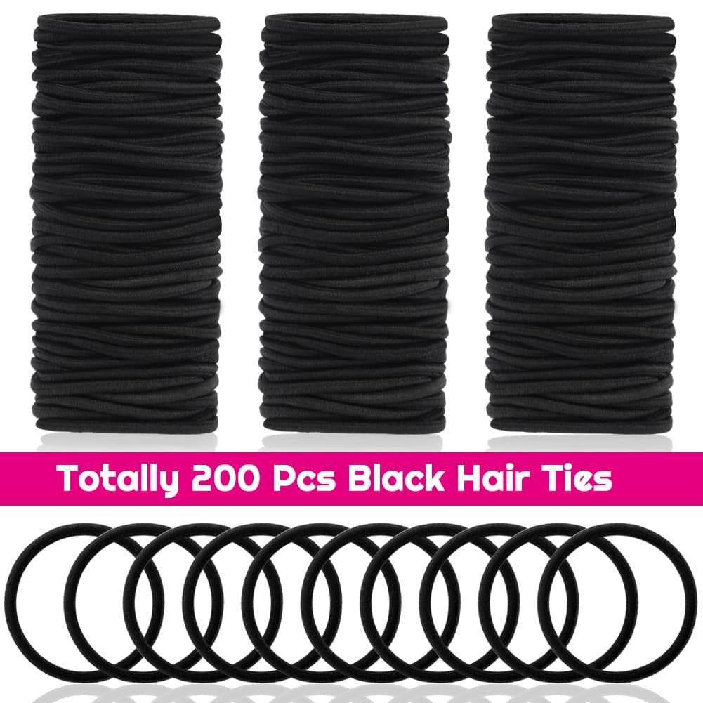 Anezus 200 Pcs Black Elastics Hair Ties Small 1 Count (Pack of 200),