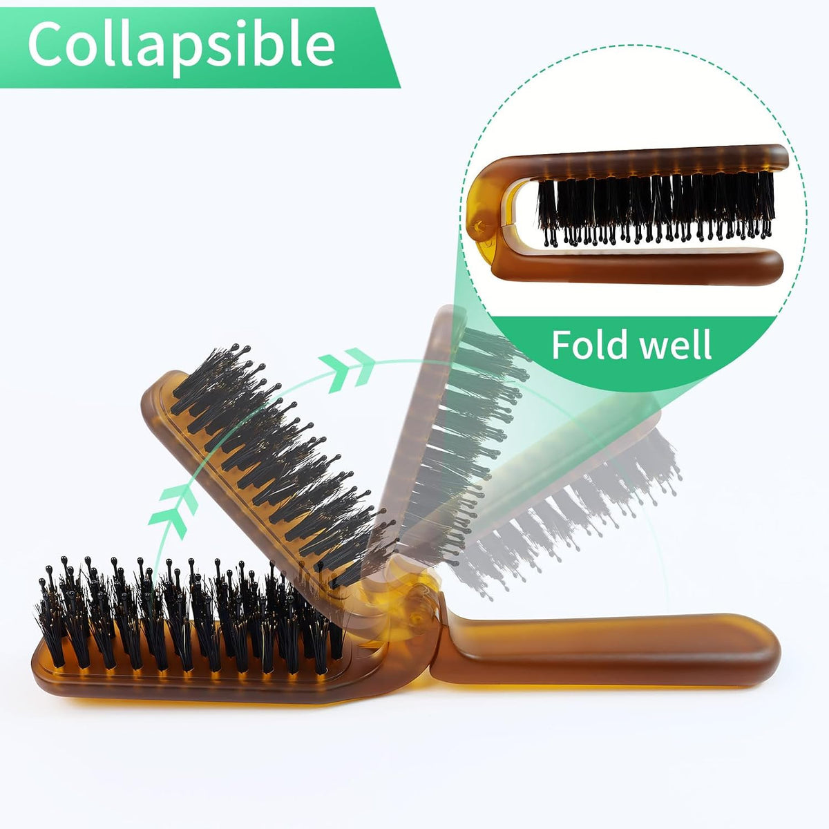 Travel Folding Hair Brush - Portable Boar Bristle Detangler for Men & Women