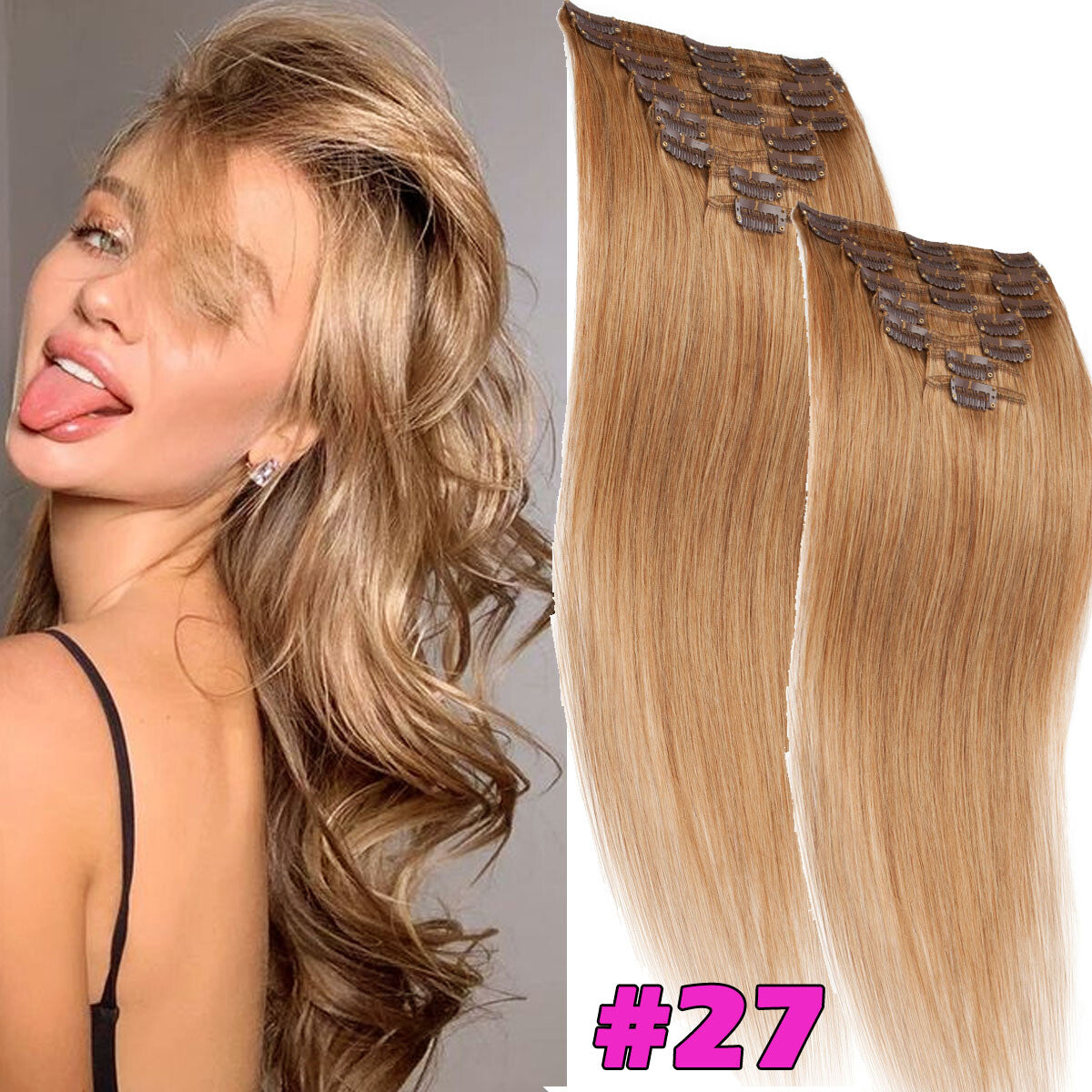 Seamless Clip-In Human Hair Extensions - Full Head Remy Hair Wefts