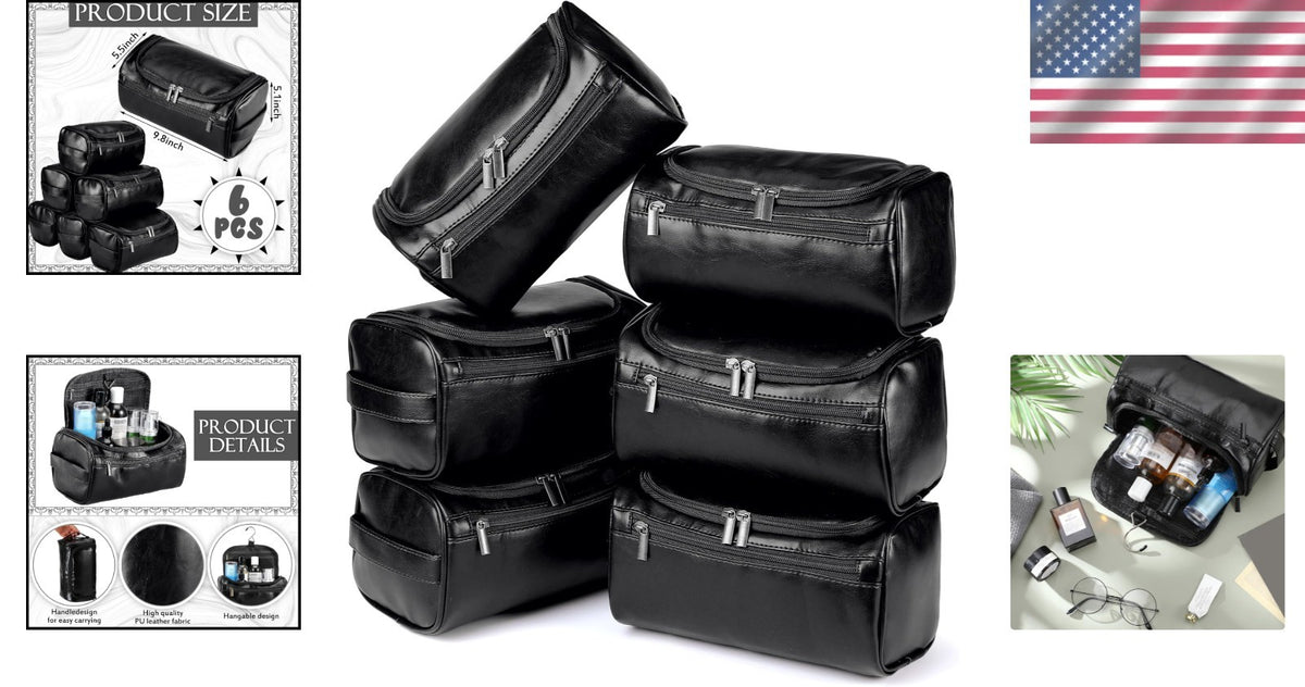 Luxury Leather Travel Toiletry Bag Set - Unisex 6-Piece Organizer Gifts