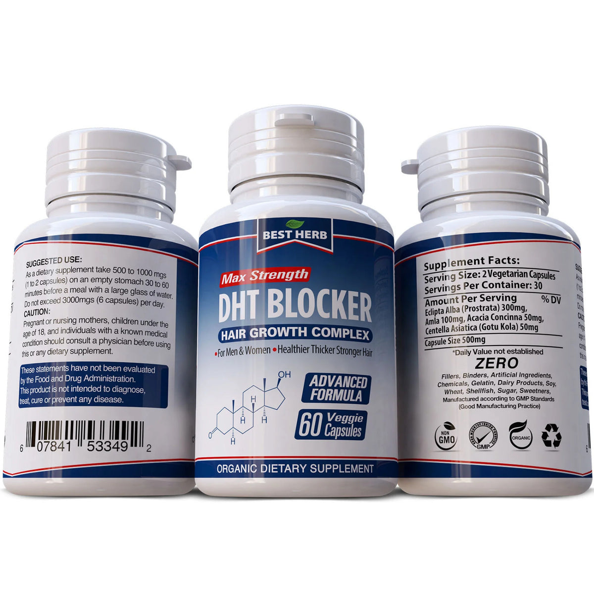 Natural DHT Blocker Hair Loss Prevention - 120 Capsules (2 Bottles)