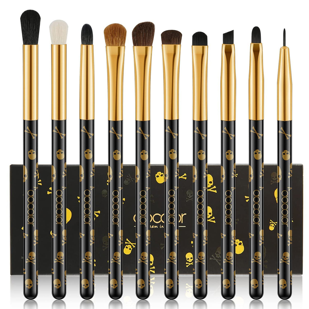 10Pcs Eye Makeup Brush Set with Skull Printed Handles for Eyeshadow & Eyeliner