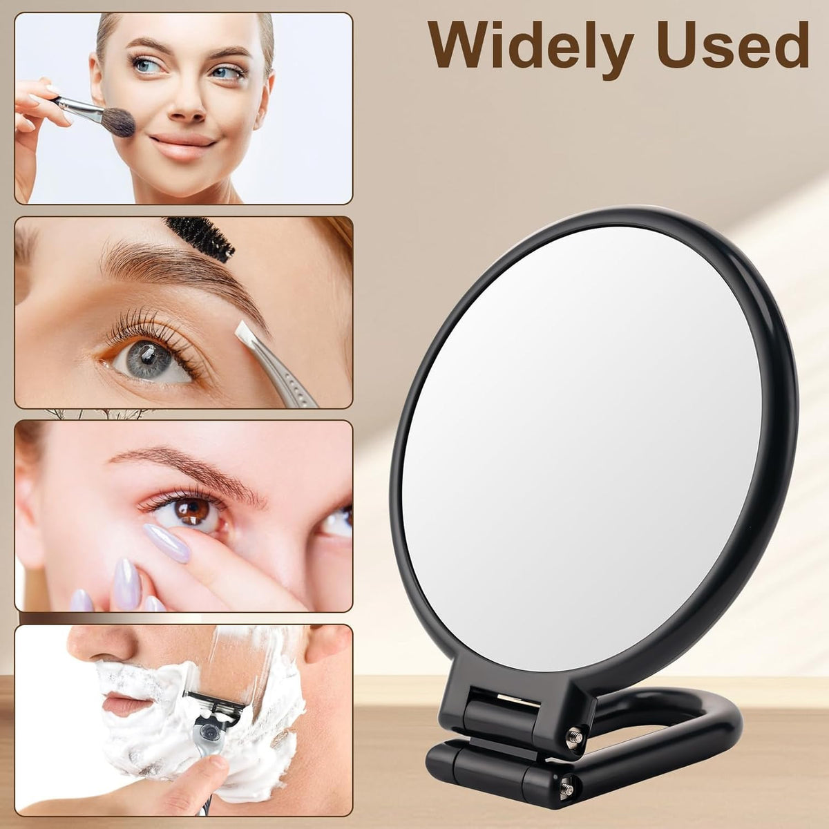Double-Sided Folding Travel Makeup Mirror with 10X Magnification, Handheld & Desk