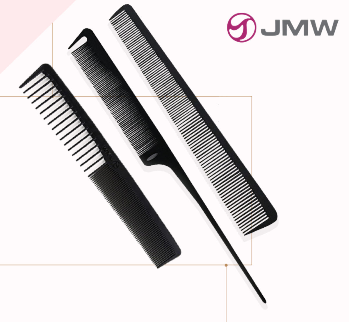 Hair Cutting Comb Set - Professional Carbon, Made in Korea, 3 Pieces