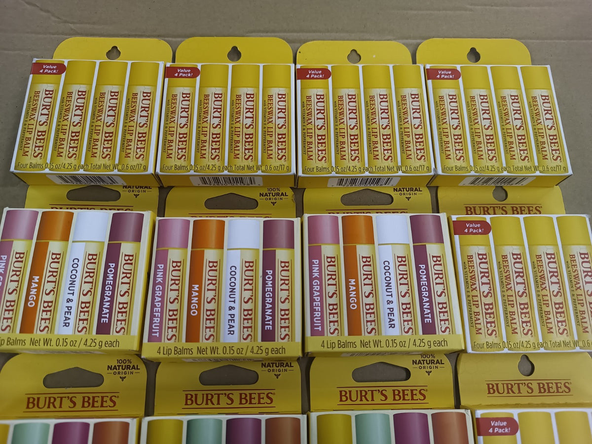 Beeswax Lip Balm with Vitamin E & Peppermint 4-Pack - Lot of 12