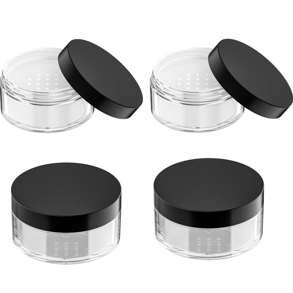 50g Plastic Powder Puff Case with Net Sifter - Black, Portable Makeup Storage