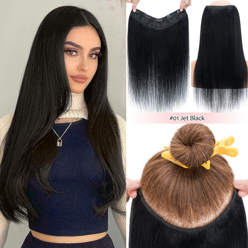 Clip-In Human Hair Extensions V-Shape Half Head - Remy Straight Hair