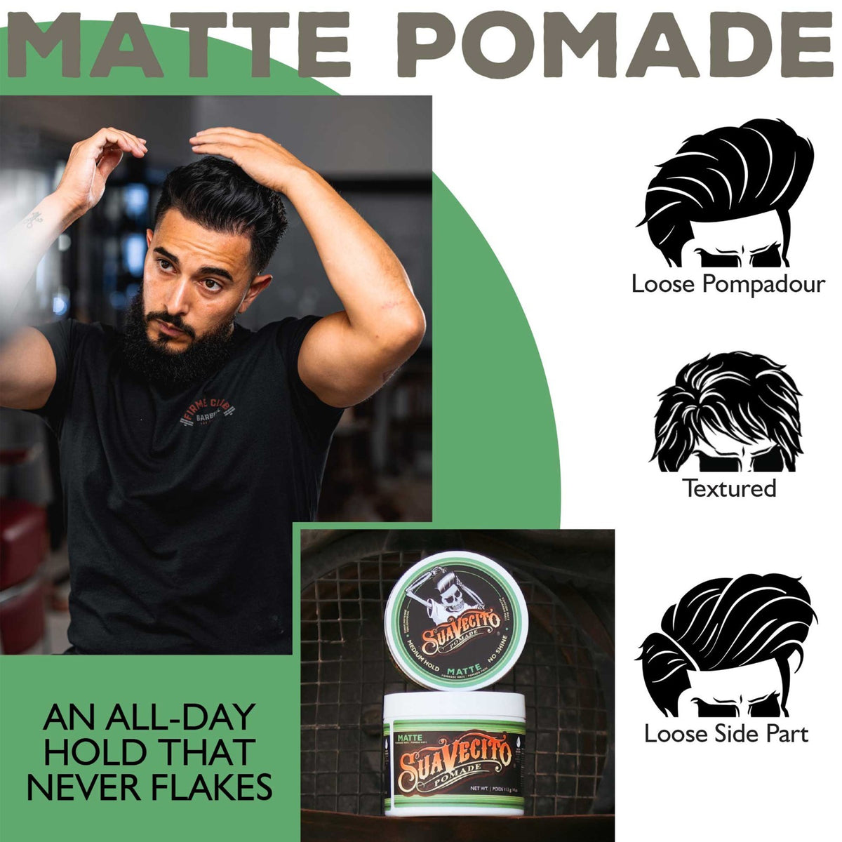 Matte Hair Pomade 4oz - Medium Hold, Natural Finish, Water-Washable