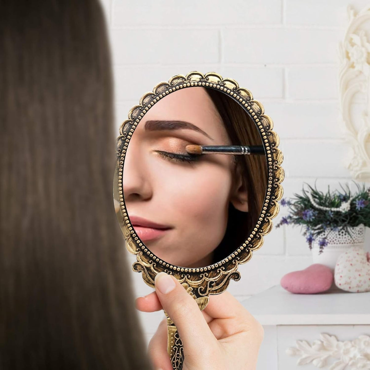 Vintage Handheld Makeup Mirror Set - 12 Brass Gold & Bronze Small Mirrors
