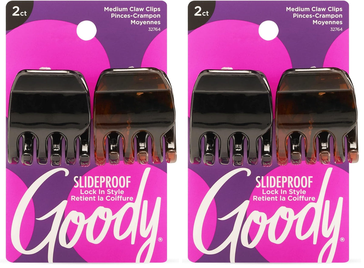 Goody Classics Medium Claw Clips, Black 2 Count (Pack of 2), and Brown