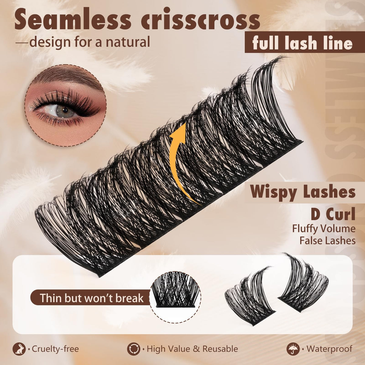 Lash Clusters Extension Kit with 156 Wispy Synthetic Lashes & Adhesive