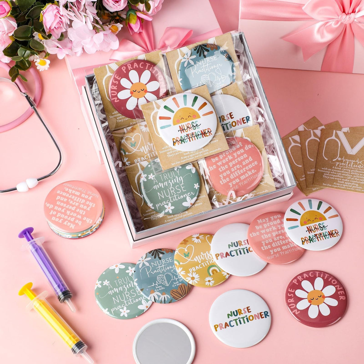 Nurse Practitioner Compact Mirror Set with Thank You Cards – 21 Portable Makeup Mirrors for Healthcare Workers