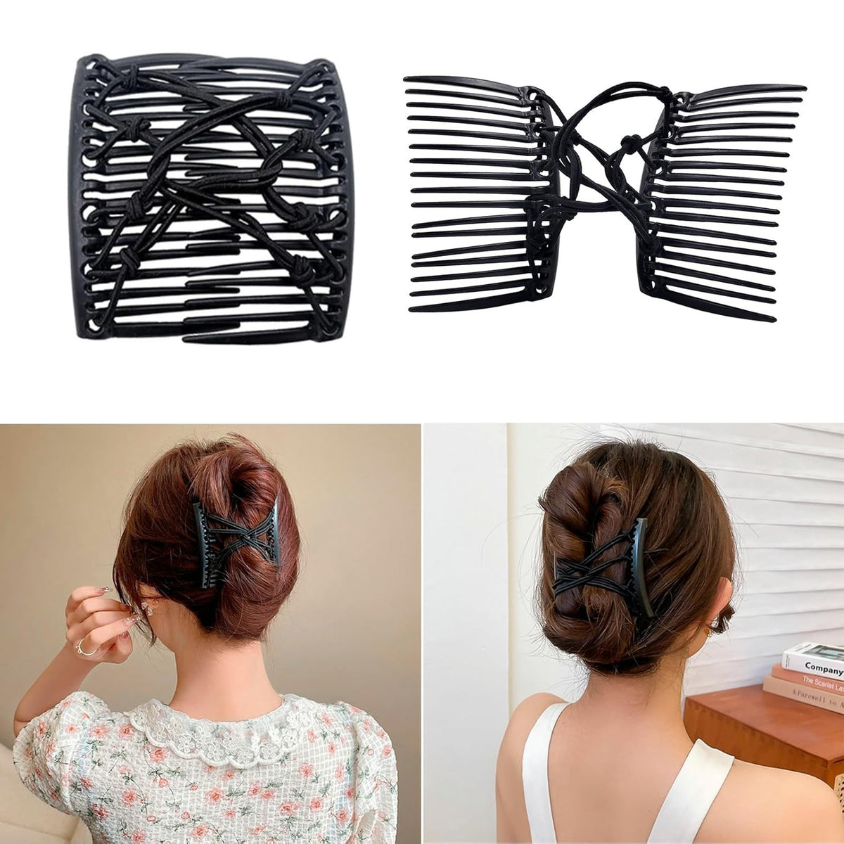 Stretchy Magic Hair Comb Set - Adjustable Elastic Hair Clips in Black, Red, Brown, Purple, Blue