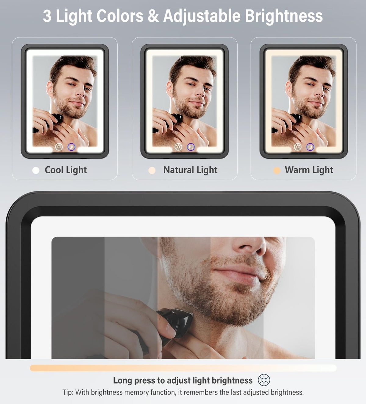 Shinowa Heated Fogless Shower Mirror with 360° Lighted LED, 100.4F Quick-Heat, Razor Tray
