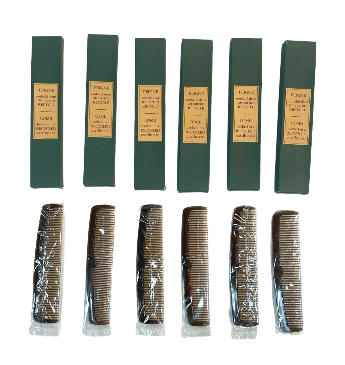 Pack of 6 Plastic Combs in Recycled Cardboard Box - New