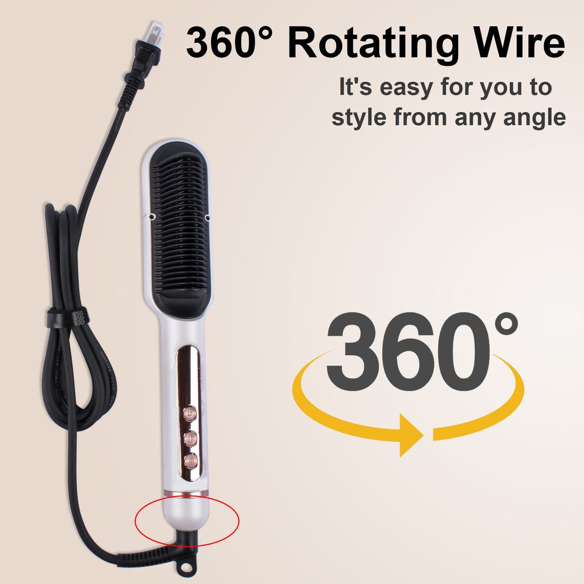 Negative Ionic Hair Straightener Brush with 9 Temp Settings & LED Display