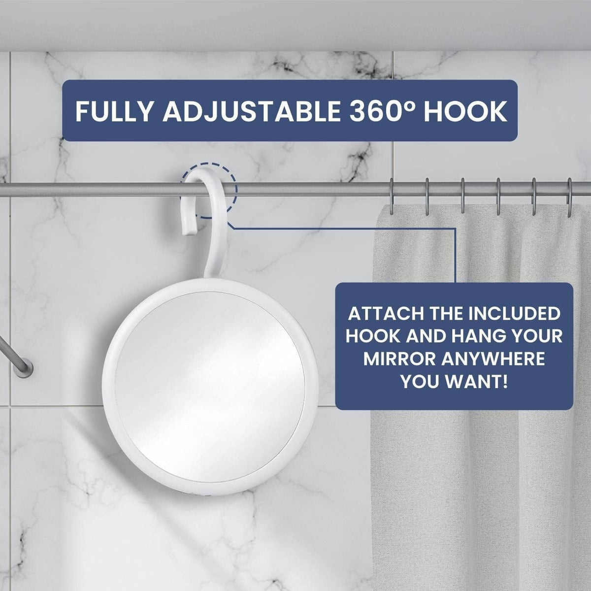Fogless Shower Shaving Mirror with 360° Swivel Hook - Anti-Fog, Round, 6.7 Inch