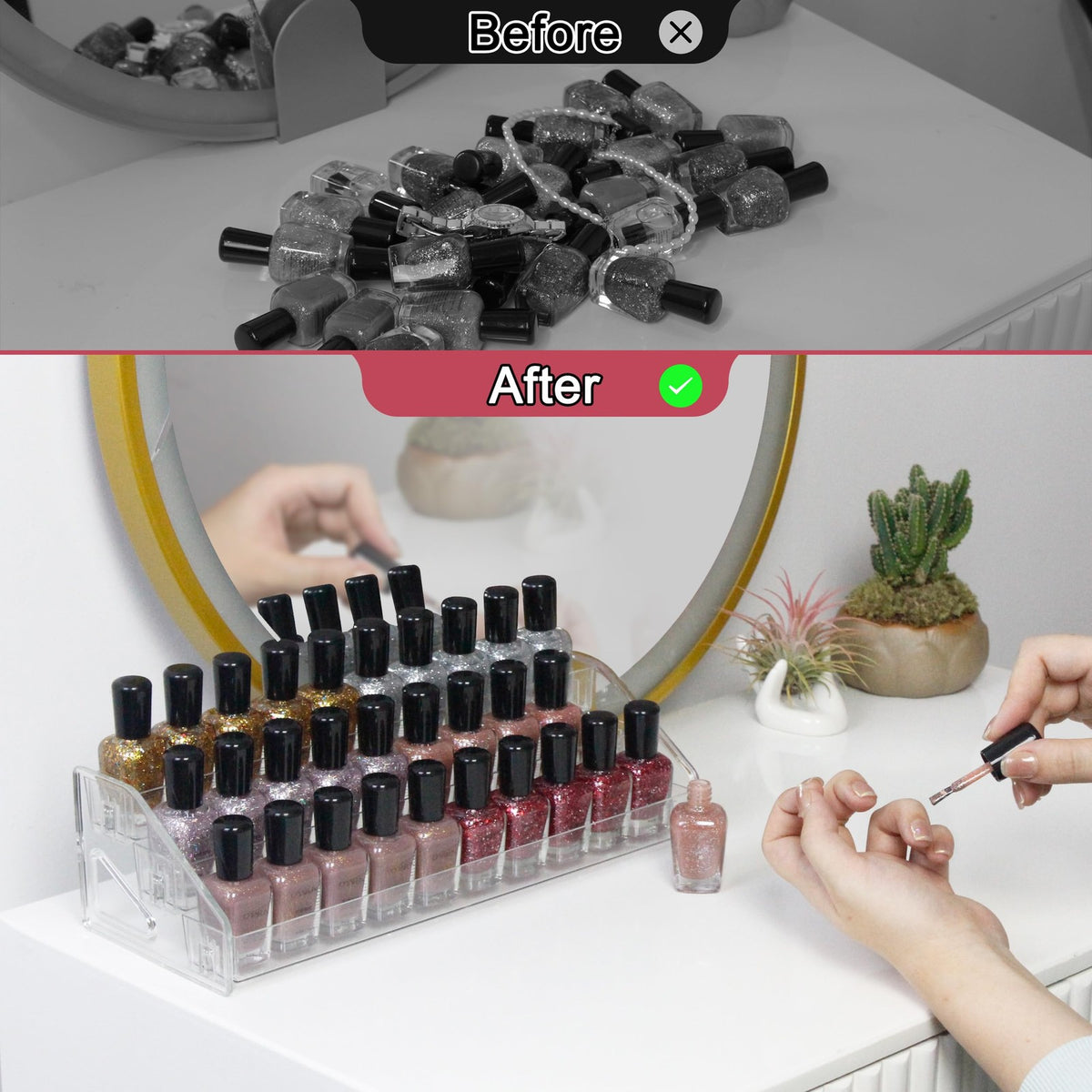 4-Tier Clear Acrylic Nail Polish Organizer Holds 32-64 Bottles Vanity Storage