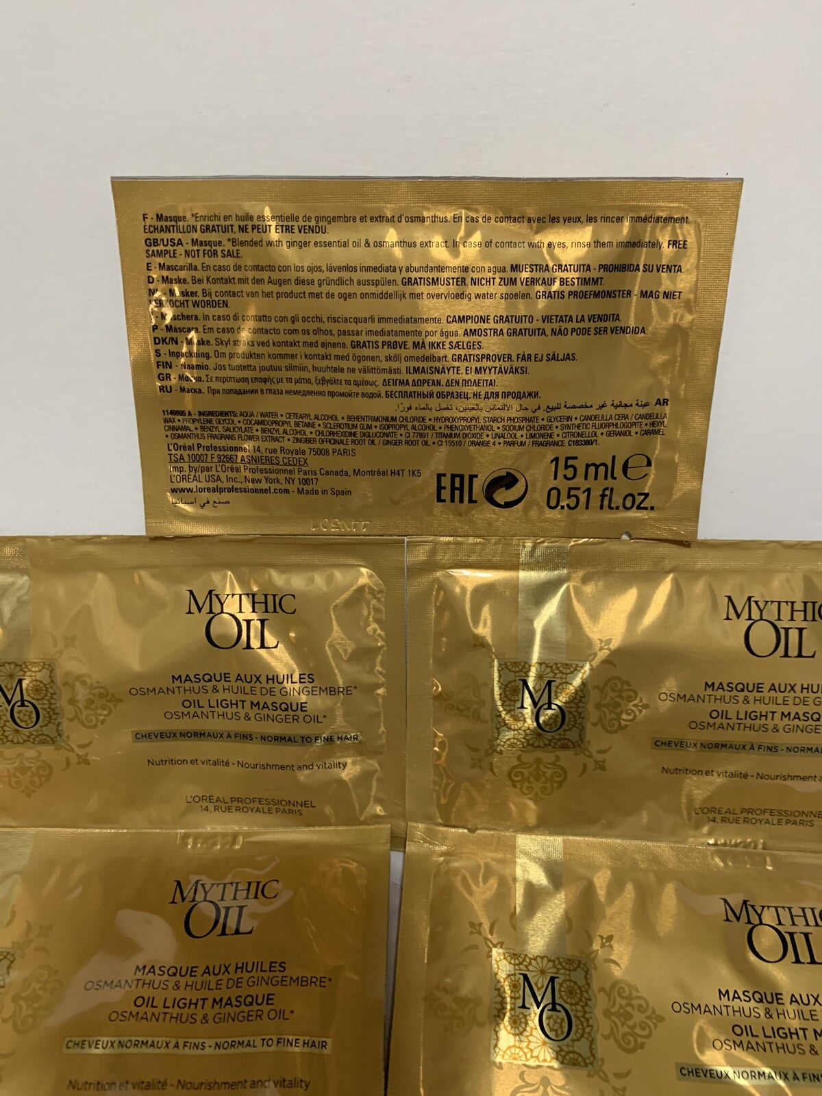 L'Oréal Mythic Oil Hair Mask Light Oil Infused 0.51 oz Sample Pack of 12