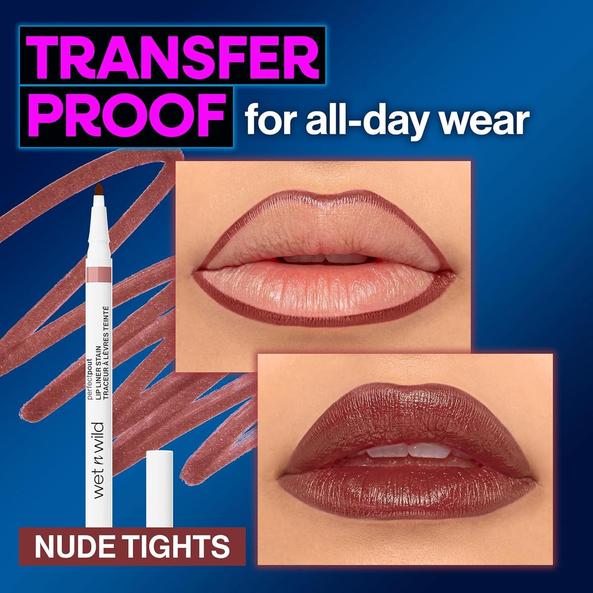 Long Lasting Nude Lip Liner and Lip Stain - Transfer Proof, Precision Application
